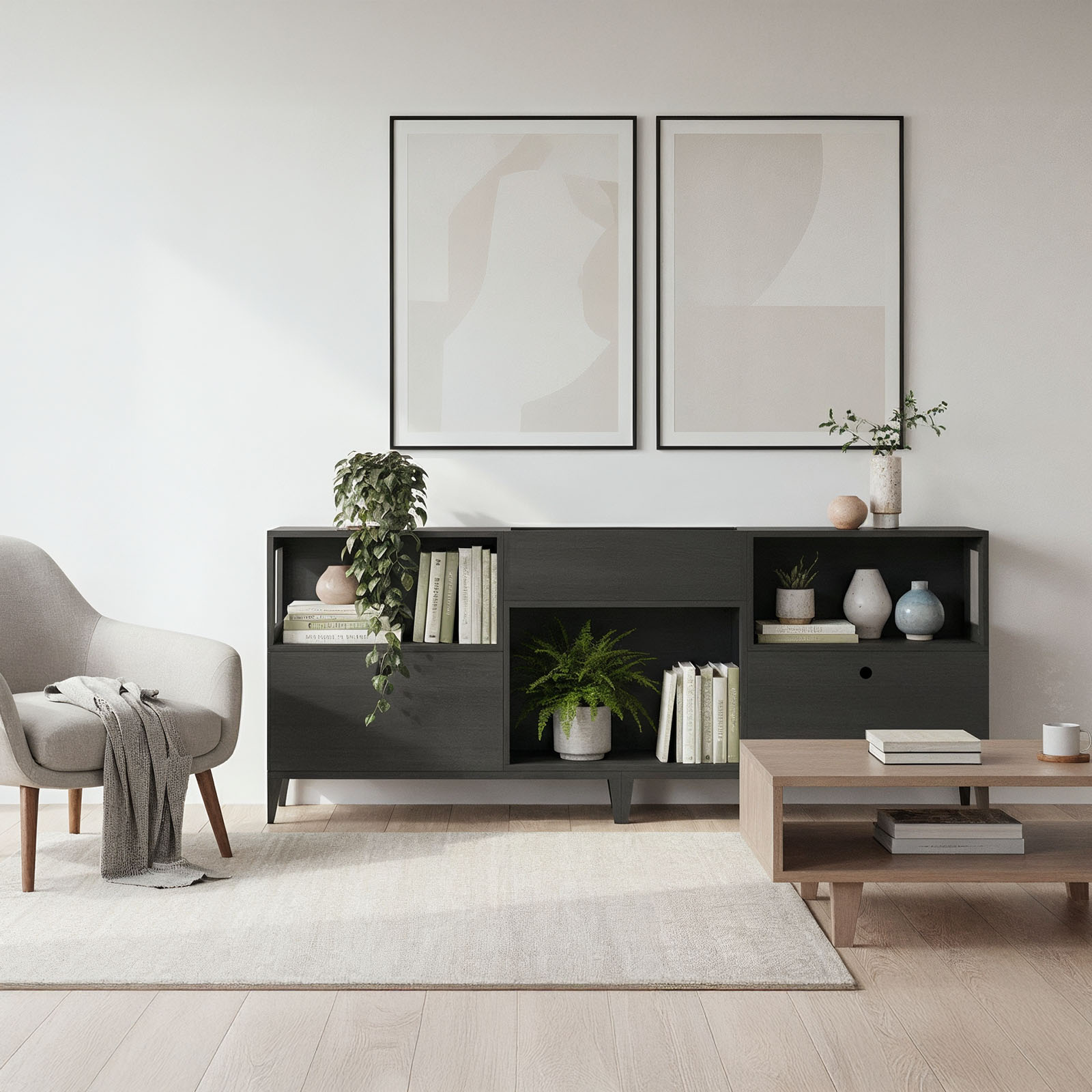 Długi modułowy regał z szufladami i donicą - Planthy Modular System - obrazek 3