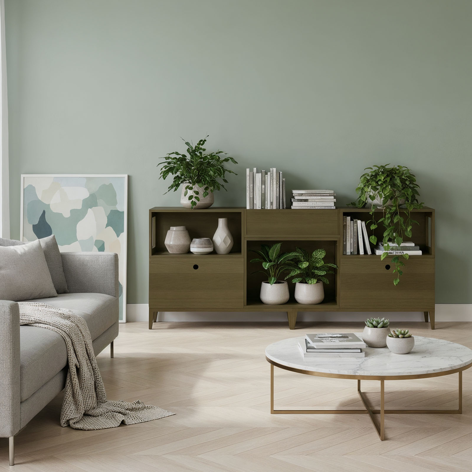 Długi modułowy regał z szufladami i donicą - Planthy Modular System - obrazek 2