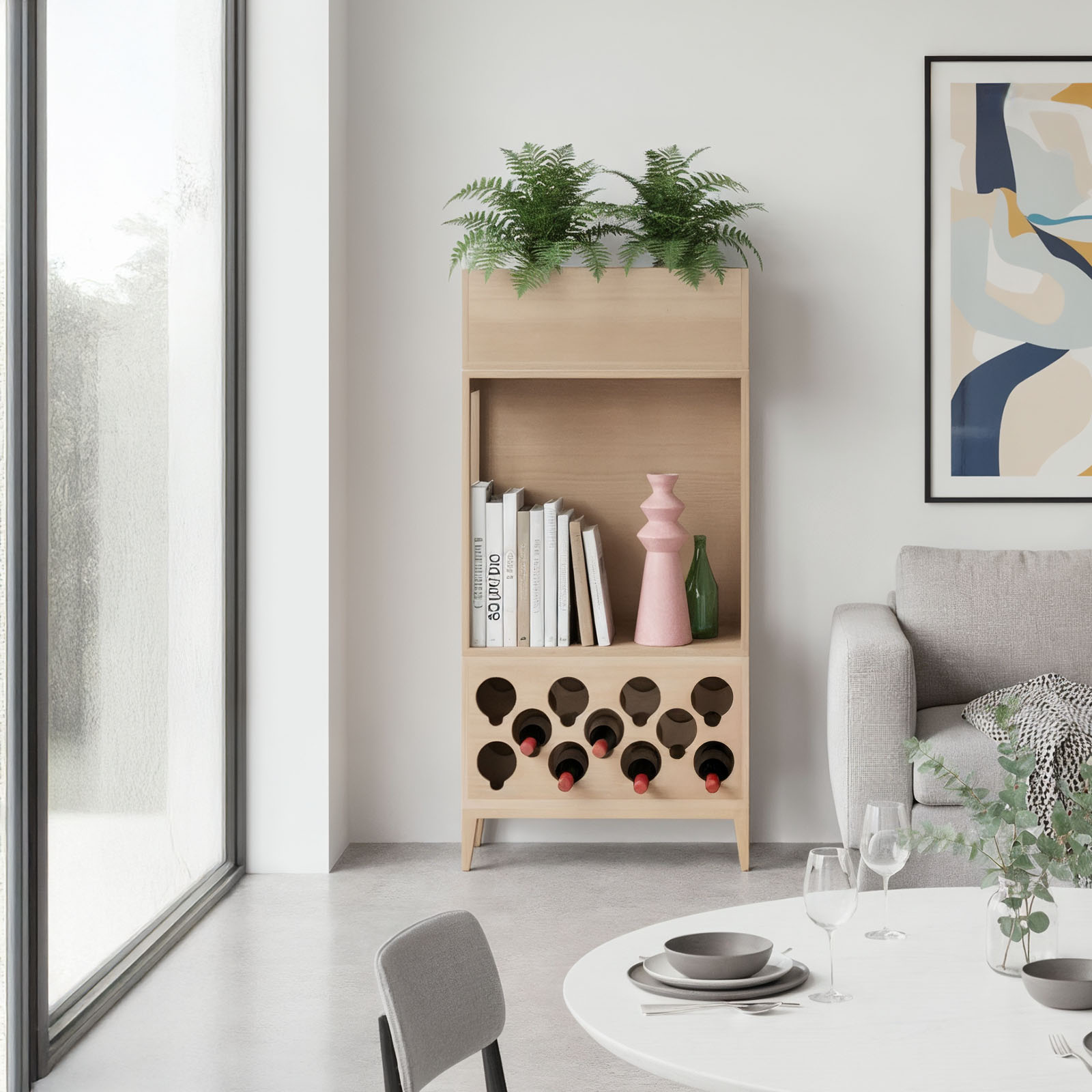 Kompaktowy regał z półką na wino - Planthy Modular System