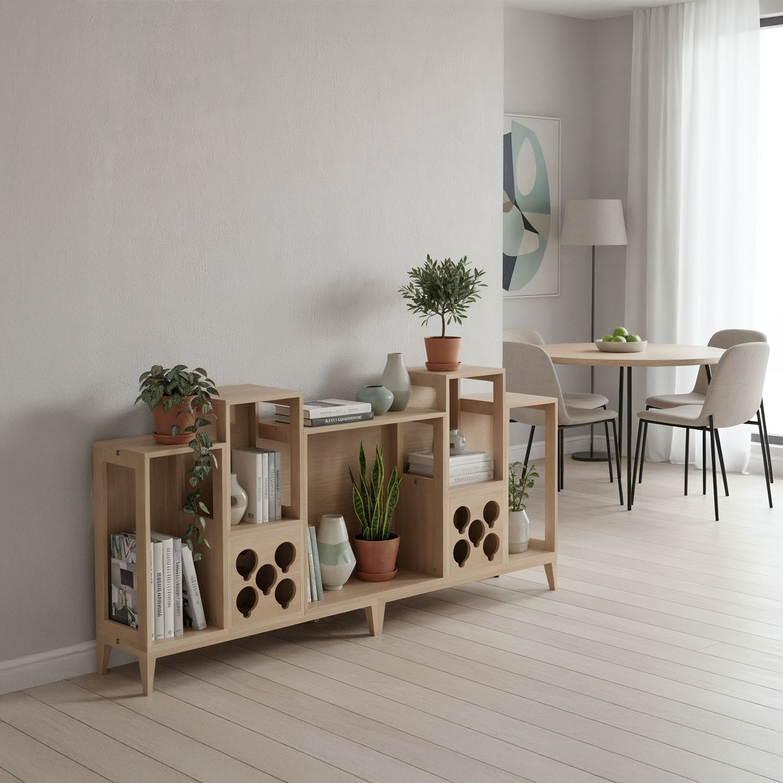 Niski regał modułowy z półkami na wino - Planthy Modular System